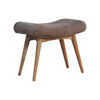 Faux Fur Upholstered Curved Bench with Mango Wood Frame