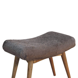 Faux Fur Upholstered Curved Bench with Mango Wood Frame