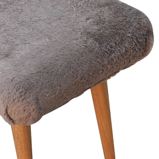 Faux Fur Upholstered Curved Bench with Mango Wood Frame