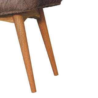 Faux Fur Upholstered Curved Bench with Mango Wood Frame