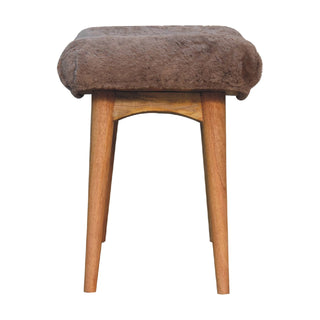 Faux Fur Upholstered Curved Bench with Mango Wood Frame