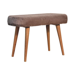 Faux Fur Upholstered Bench with Mango Wood Frame