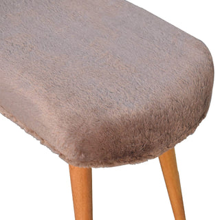 Faux Fur Upholstered Bench with Mango Wood Frame