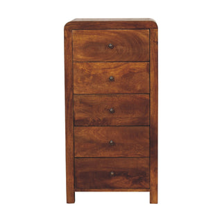 Mango Wood 5-Drawer Tallboy in Chestnut Finish