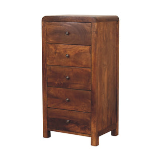 Mango Wood 5-Drawer Tallboy in Chestnut Finish