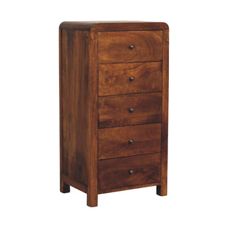 Mango Wood 5-Drawer Tallboy in Chestnut Finish