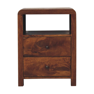 Bedside Table with 1 Shelf and 2 Drawers, Mango Wood, Chestnut Finish