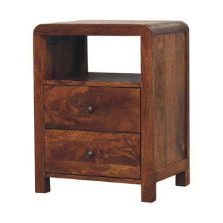 Bedside Table with 1 Shelf and 2 Drawers, Mango Wood, Chestnut Finish