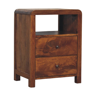 Bedside Table with 1 Shelf and 2 Drawers, Mango Wood, Chestnut Finish