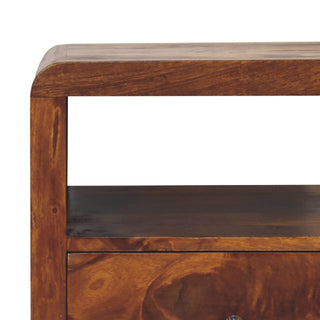 Bedside Table with 1 Shelf and 2 Drawers, Mango Wood, Chestnut Finish