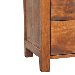 Bedside Table with 1 Shelf and 2 Drawers, Mango Wood, Chestnut Finish