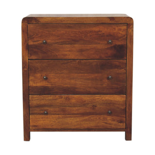 Mango Wood 3-Drawer Chest with Rounded Corners - Chestnut Finish