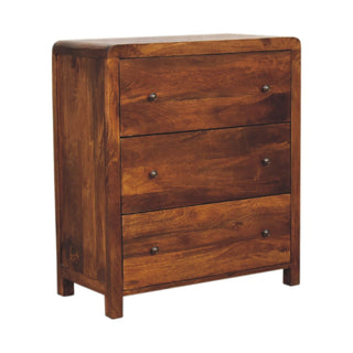 Mango Wood 3-Drawer Chest with Rounded Corners - Chestnut Finish