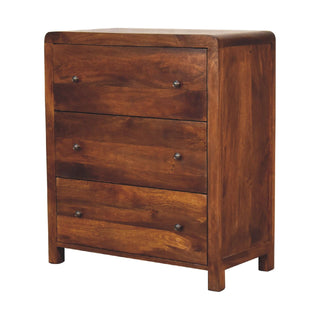 Mango Wood 3-Drawer Chest with Rounded Corners - Chestnut Finish