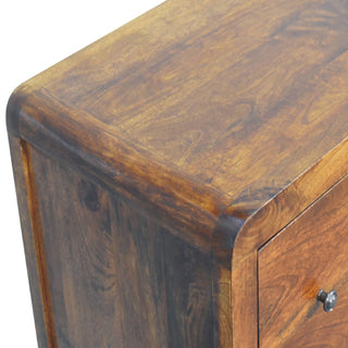 Mango Wood 3-Drawer Chest with Rounded Corners - Chestnut Finish