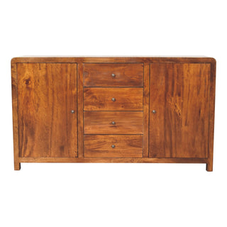 Mango Wood Sideboard with 4 Drawers and 2 Cabinets, Chestnut Finish
