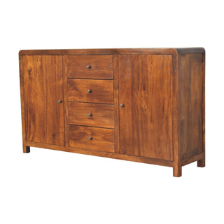Mango Wood Sideboard with 4 Drawers and 2 Cabinets, Chestnut Finish