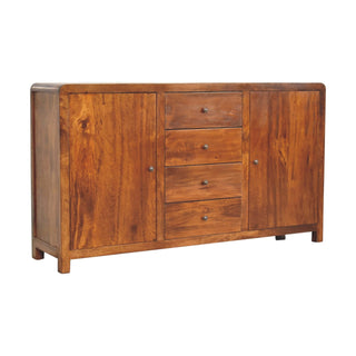 Mango Wood Sideboard with 4 Drawers and 2 Cabinets, Chestnut Finish