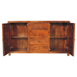 Mango Wood Sideboard with 4 Drawers and 2 Cabinets, Chestnut Finish