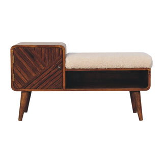 Bouclé Storage Bench in Mango Wood with Chestnut Finish