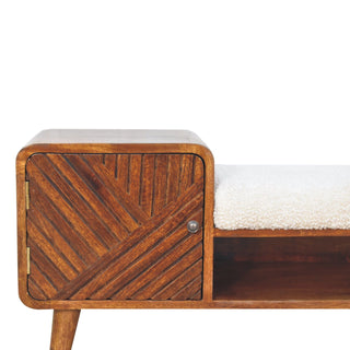Bouclé Storage Bench in Mango Wood with Chestnut Finish