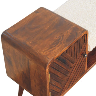 Bouclé Storage Bench in Mango Wood with Chestnut Finish