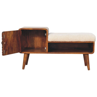 Bouclé Storage Bench in Mango Wood with Chestnut Finish