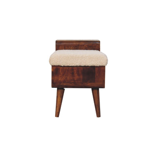Bouclé Storage Bench in Mango Wood with Chestnut Finish