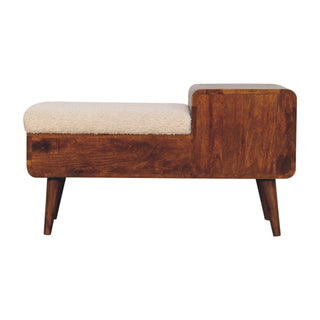 Bouclé Storage Bench in Mango Wood with Chestnut Finish