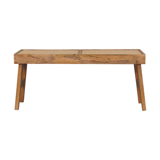 Mango Wood and Rattan Hallway Bench, Oak Finish
