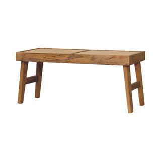 Mango Wood and Rattan Hallway Bench, Oak Finish