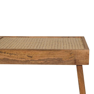 Mango Wood and Rattan Hallway Bench, Oak Finish