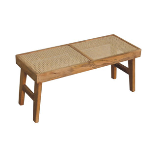 Mango Wood and Rattan Hallway Bench, Oak Finish