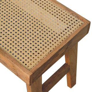 Mango Wood and Rattan Hallway Bench, Oak Finish
