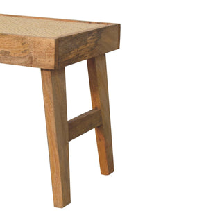 Mango Wood and Rattan Hallway Bench, Oak Finish