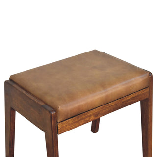 Mango Wood Stool with Buffalo Hide Leather
