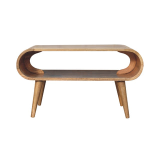 Mango Wood Coffee Table with Open Shelf, Oak Finish