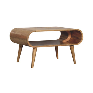 Mango Wood Coffee Table with Open Shelf, Oak Finish