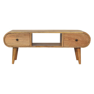 Circular Media Unit in Mango Wood – 2 Drawers, 1 Shelf, Oak Finish