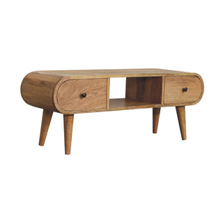 Circular Media Unit in Mango Wood – 2 Drawers, 1 Shelf, Oak Finish