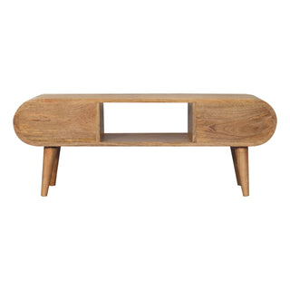 Circular Media Unit in Mango Wood – 2 Drawers, 1 Shelf, Oak Finish