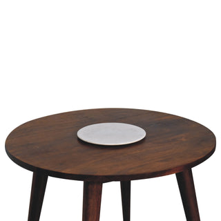 Mango Wood Large Nordic Round End Table, Chestnut Finish