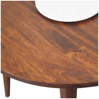 Mango Wood Large Nordic Round End Table, Chestnut Finish