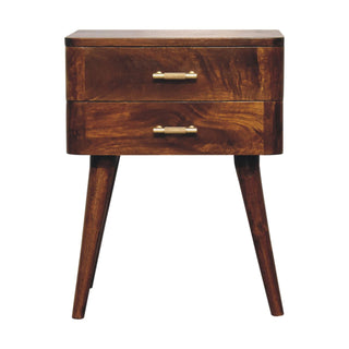 2-Drawer Wooden Bedside Table with T-Bar Handles, Chestnut Finish