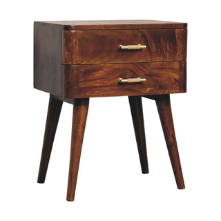 2-Drawer Wooden Bedside Table with T-Bar Handles, Chestnut Finish