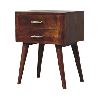 2-Drawer Wooden Bedside Table with T-Bar Handles, Chestnut Finish