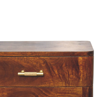 2-Drawer Wooden Bedside Table with T-Bar Handles, Chestnut Finish