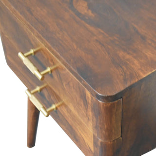 2-Drawer Wooden Bedside Table with T-Bar Handles, Chestnut Finish