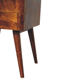 2-Drawer Wooden Bedside Table with T-Bar Handles, Chestnut Finish