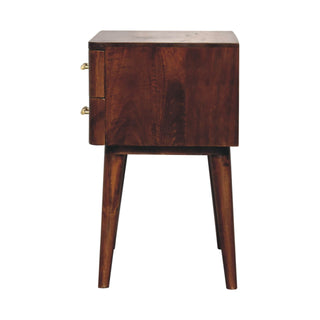 2-Drawer Wooden Bedside Table with T-Bar Handles, Chestnut Finish